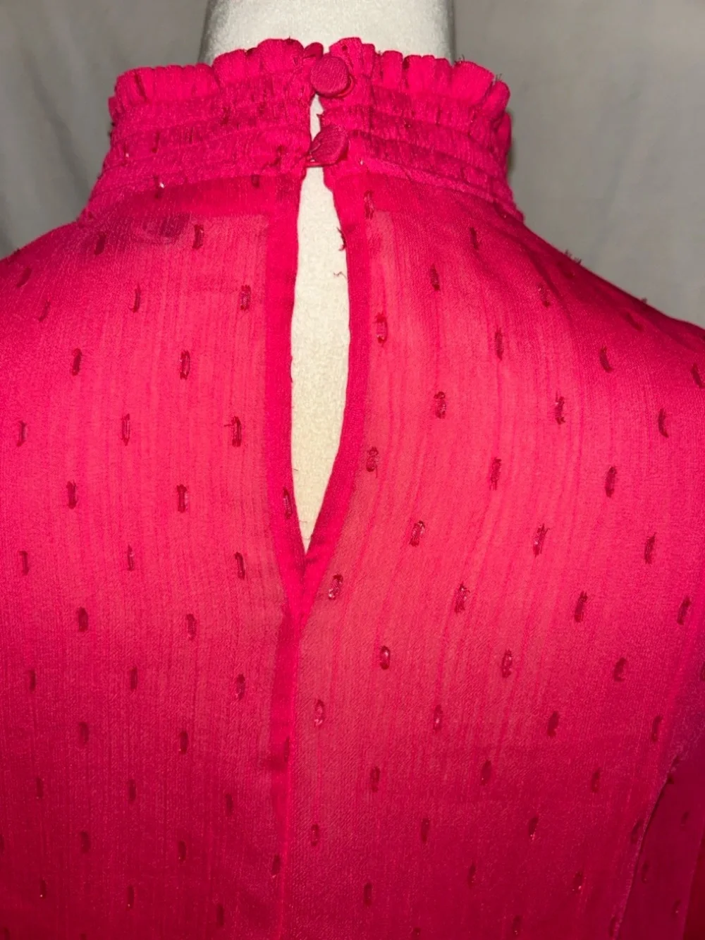 Express: Raspberry, Metallic, Sheer Blouse: Size Medium - Picture 9 of 13